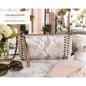 Elliott Lucca Snake Print Leather Crossbody Bag Studded Chain Strap Boho Chic